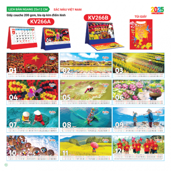 Lịch bàn chữ A 2025 chủ đề Sắc Màu Việt Nam ( KT 12x25cm)( có note)