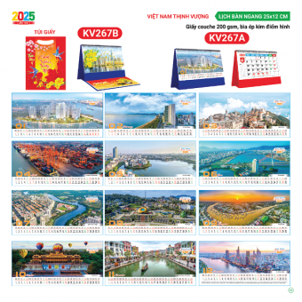 Lịch bàn chữ A 2025 chủ đề Việt Nam Thịnh Vượng ( KT 12x25cm) (có note)